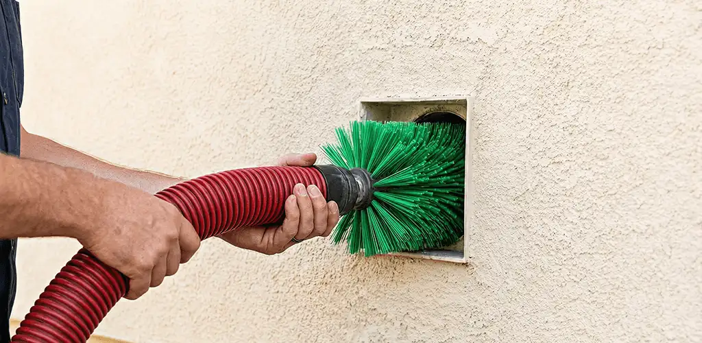 Air duct cleaning brush removing debris from a vent opening in Sterling Heights, MI