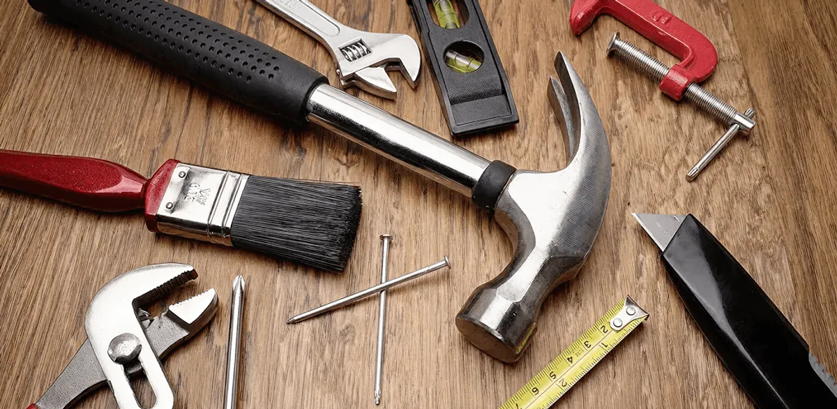 Handyman tools laid out for home repair and maintenance work in Sterling Heights, MI