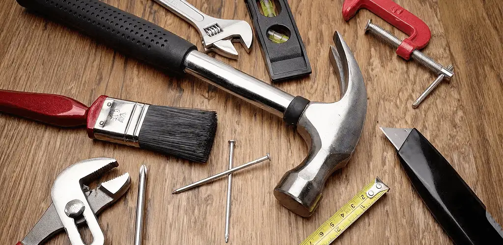 Handyman tools laid out for home repair and maintenance work in Sterling Heights, MI