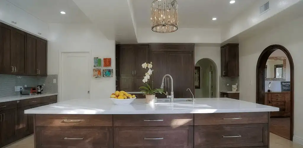 Cabinet refacing project with updated kitchen cabinets and island in Sterling Heights, MI